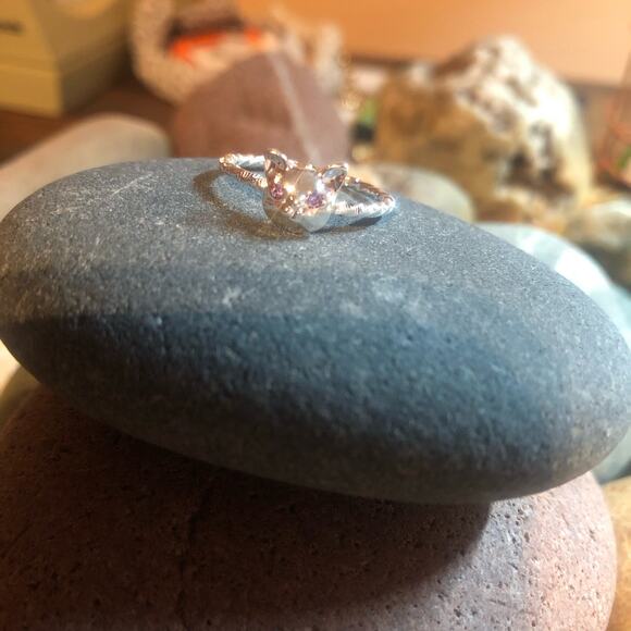 Silver Cat Head with Rhinestone Eyes on Twisted Rope Ring NEW 100% to Charity - Picture 4 of 8